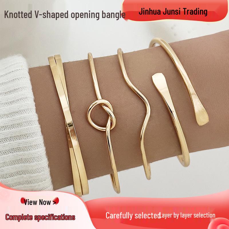 INS Minimalist Knotted V-Opening Adjustable Bangle Set