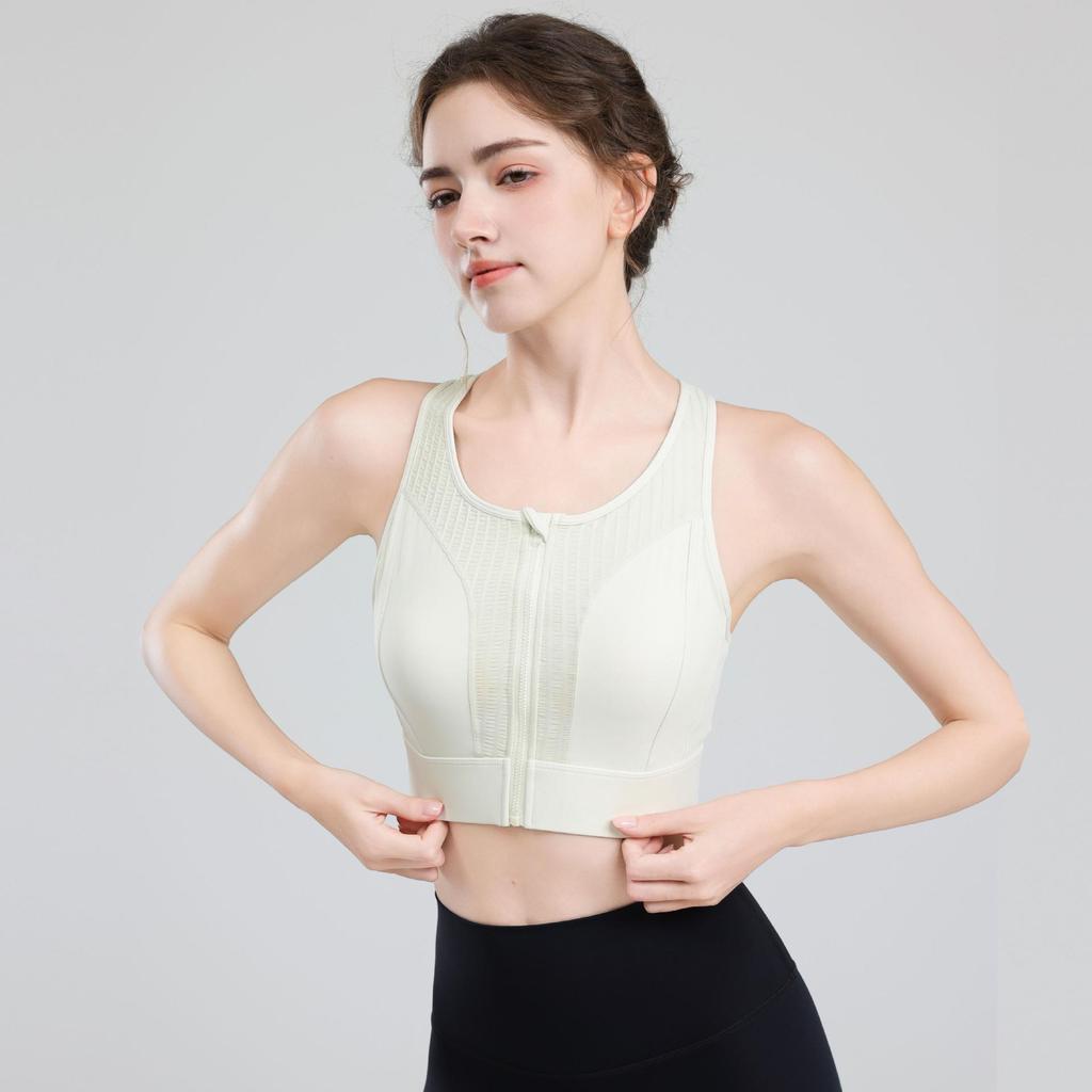 High-Intensity Quick-Dry Front Zip Sports Bra - Shockproof, Beauty Back Design for Women's Running & Yoga.