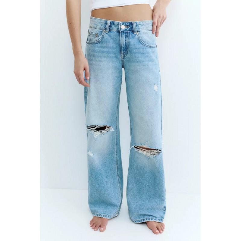 Vintage Low Waist Washed Ripped Wide Leg Jeans Loose Fit Fashion Denim Pants