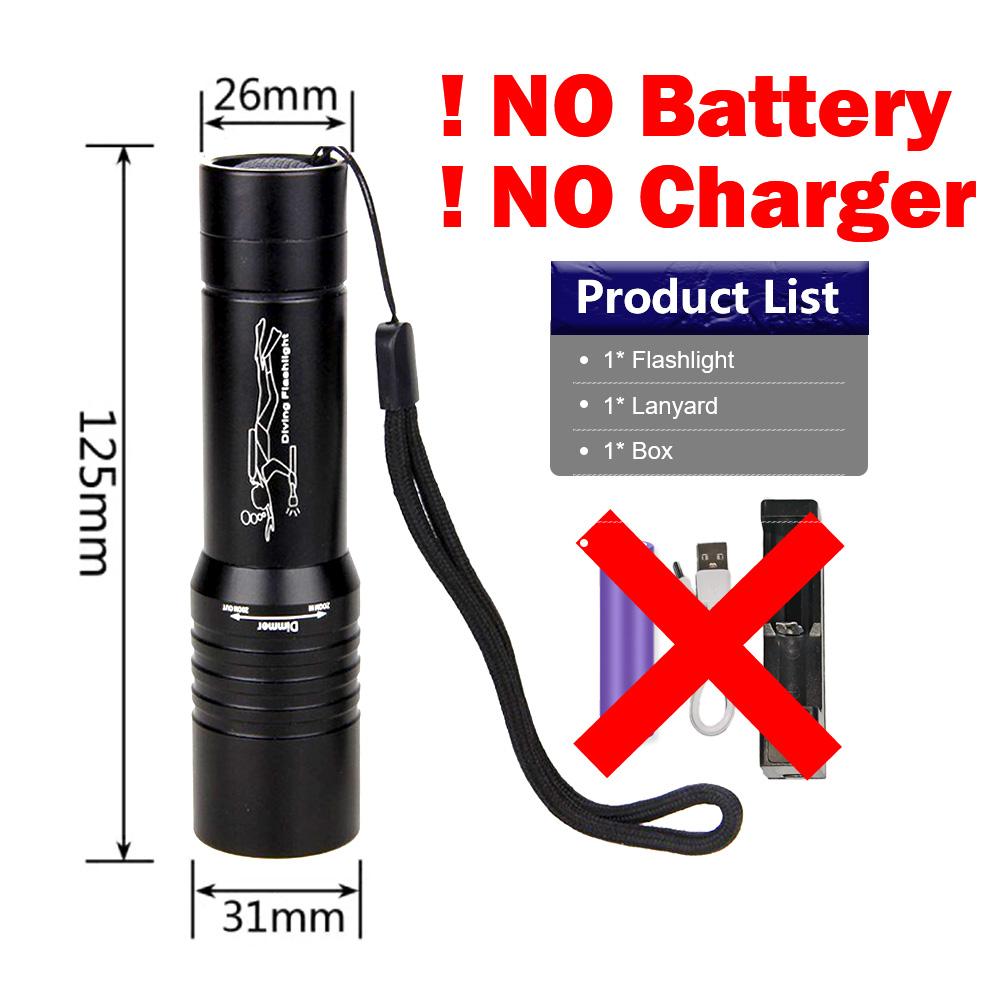 50M Professional Diving Torch IPX8 Waterproof USB C Rechargeable LED Flashlight 18650 Wrist Strap Underwater Scuba Diving Light