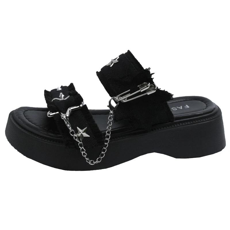 

Мода 2024 года. Туфли на плоской подошве. Женские тапочки. Летние туфли на платформе. Женские мюли на каблуке. Роскошные шлепанцы. Пляжные высокие дизайнерские мягкие сандалии. 35 чёрный