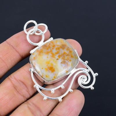 Radiant Polka Dot Agate Gemstone Bezel Anniversary Pendant Jewelry 925 Silver