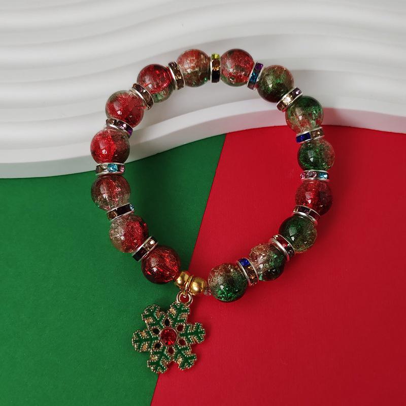 Christmas Diamond Santa & Snowflake Glass Bracelet: Stylish & Versatile Holiday Accessory.