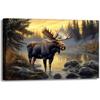 OAAPITI Moose Canvas Wall Art Vintage Wildlife Pictures Art Print Wilderness Forest Landscape Painting Modern Artwork For Bedroom Living Room Home