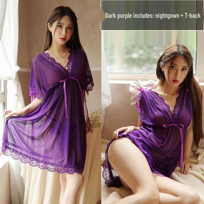 2025 Year of the Snake Nine Purple Li Fire Luck-Changing Lace Nightdress for Mature Women - Summer Spaghetti Strap Pajamas.