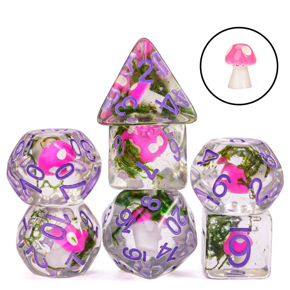 Cusdie Cute Mushroom Dice Set D&D 7Pcs D4 D6 D8 D10 D% D12 D20 DND Polyhedral Dice for Role Playing Game Table Games TRPG