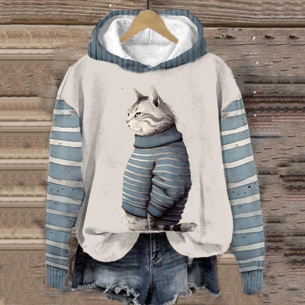 Sudadera con capucha para mujer, divertida sudadera con estampado de animales de gato kawaii para hombre, sudaderas, ropa femenina, jerséis unisex casuales de manga larga