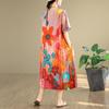 Kurzarm-Übergröße, Vintage-Kleid mit Blumenmuster, neu in Kleidern für Damen, lässig, locker, langes Sommerkleid