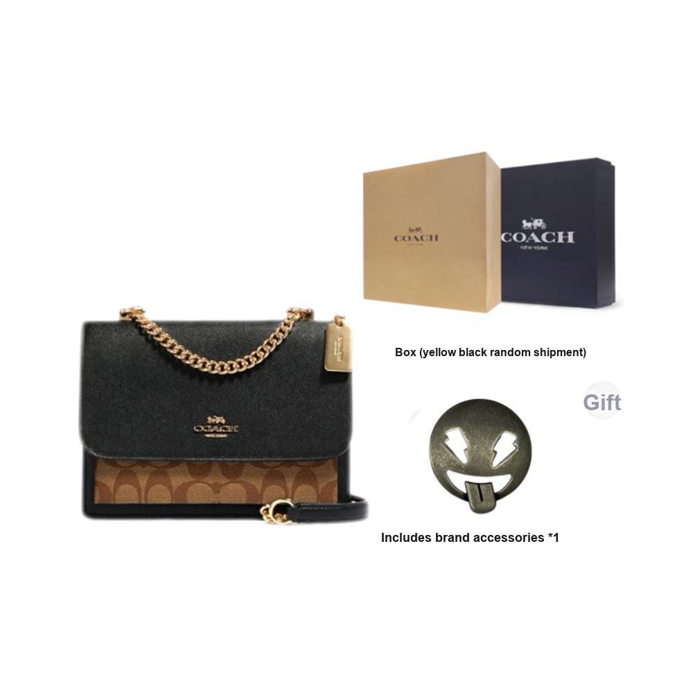 Coach Klare 21 Classic Logo Color Block Chain Shoulder Tote Coated Canvas And Leather Crossbody Bag Small Women Bags Black Brown 91019-IMCBI