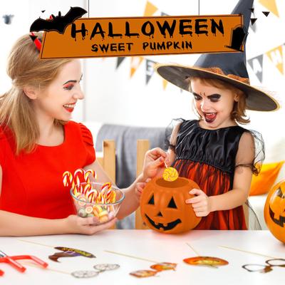 2 Pièces Seau Citrouille pour Enfants Seau Halloween Bouilloire Portable Support Lanterne à Bonbons Farce ou Friandise Seaux à Bonbons Orange