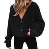 Women V Neck Button Down Long Sleeve Cable Knit Cardigan Sweaters Outerwear Tops
