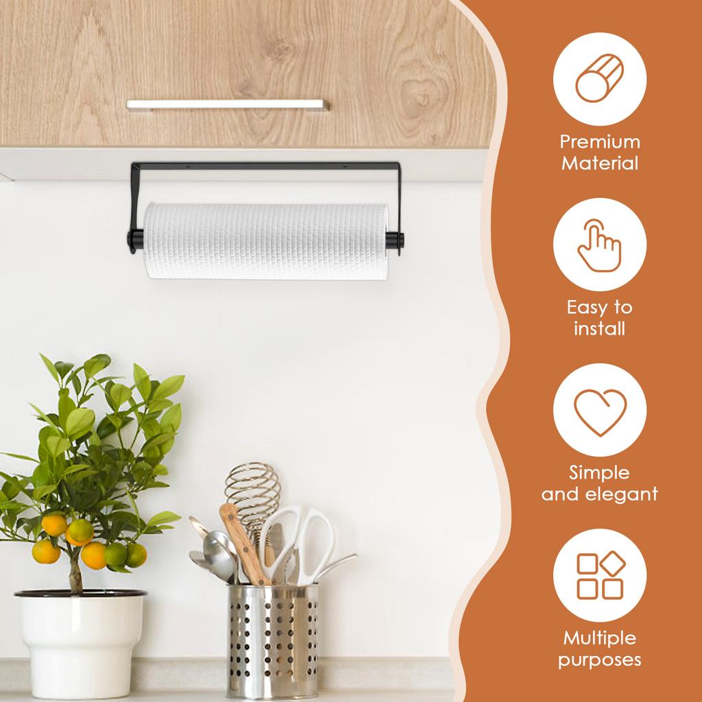 2Pcs Paper Towel Holder Stainless Steel Wall-mounted Kitchen Roll Holder Square Paper Towel Rack Under Cabinet for Home Bathroom