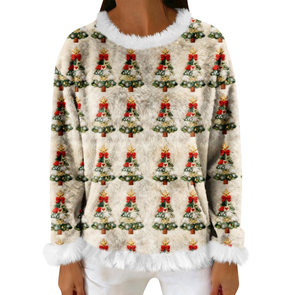 Damska bluza polarowa casual z długim rękawem i okrągłym dekoltem, wygodna, o luźnym kroju, lekka, damska bluza flanelowa