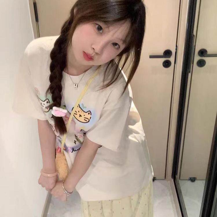 Harajuku lovely cartoon Short Sleeve T-shirts for Women Summer pure cotton Casual oversized T Shirt Women's Streetwear Y2k Tops