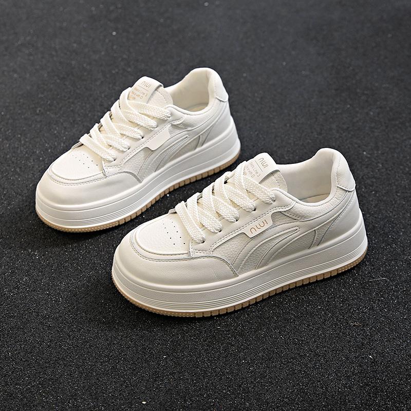 

Student platform women s shoes little white shoes 2025 summer new versatile breathable leather casual height increase breathable board shoes 40 белый