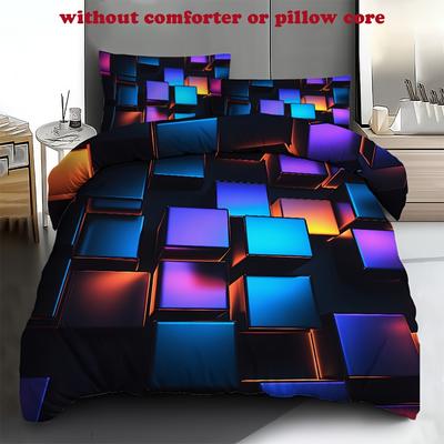 3-teiliges 3D-Bettwäscheset mit buntem Eisenblock-Muster aus Polyester (1 Bettbezug + 2 Kissenbezüge). Weiches, bedrucktes Bettwäscheset ohne Kern.