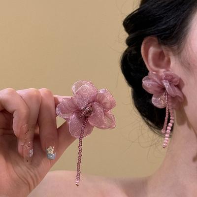 Opal Chiffon Blume Fransenohrringe Temperament Ohrringe Mode Nische High-End Ohrringe
