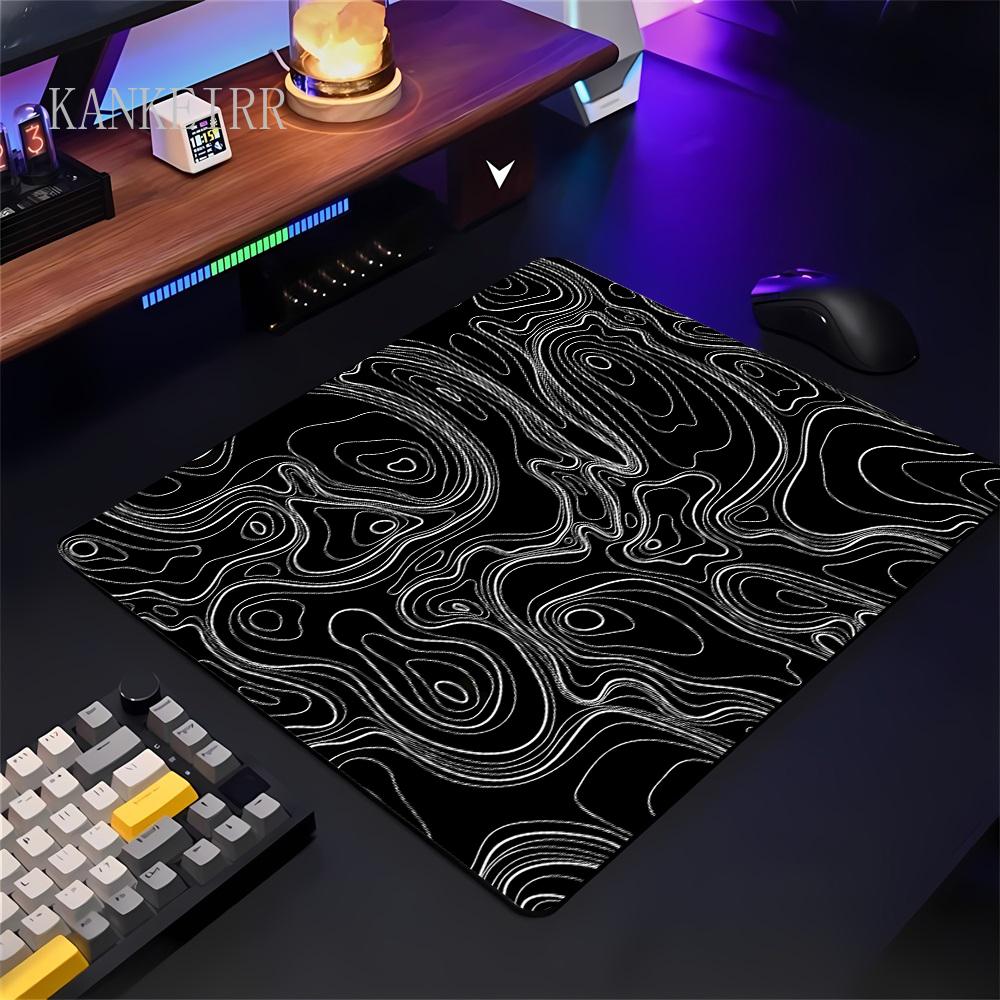 PC Small Keyboard Table Mats Mouse Pad Locking Edge Black and White Strata Liquid Mausepad Computer Mat Art Gaming Office Rug