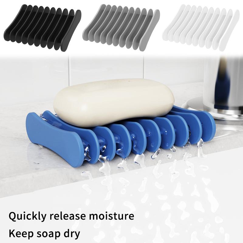 Silicone Soap Dish Self Draining Soap Box Plate Tray Shower Soap Holder Draining Kitchen Sink SpongeHolder Bathroom Accessories
