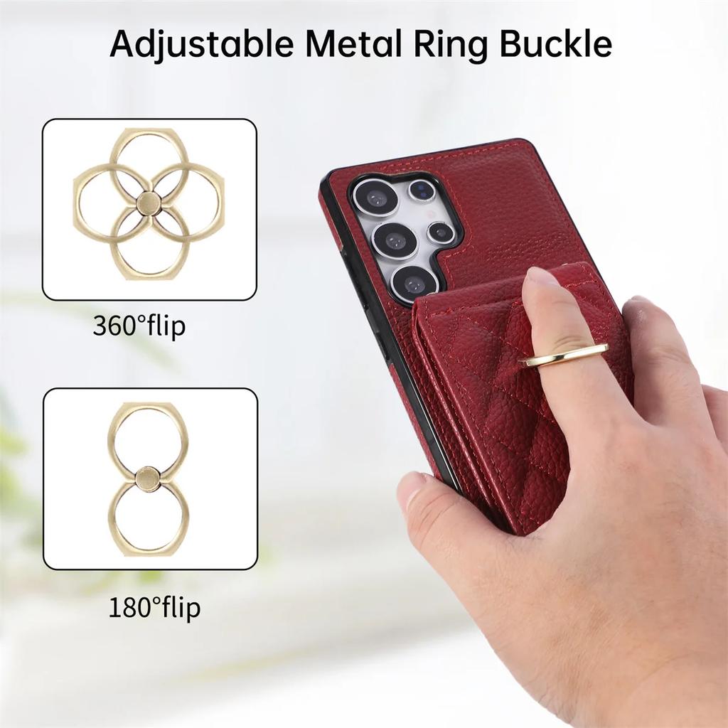Ring Flip Lanyard Leather Wallet Card Phone Case for Samsung Galaxy S25 Edge S24 S23 S26 Ultra S22 Plus S21 FE S20 Note 20 Cover