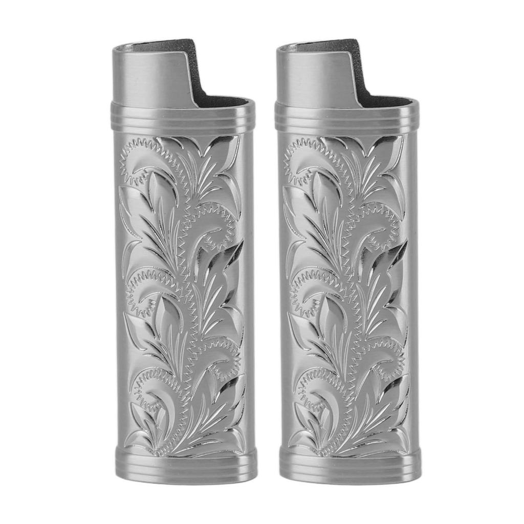 2Pcs Lighter Case Zinc Alloy Lighter Storage Container Floral Pattern for Outdoor Camping Hiking