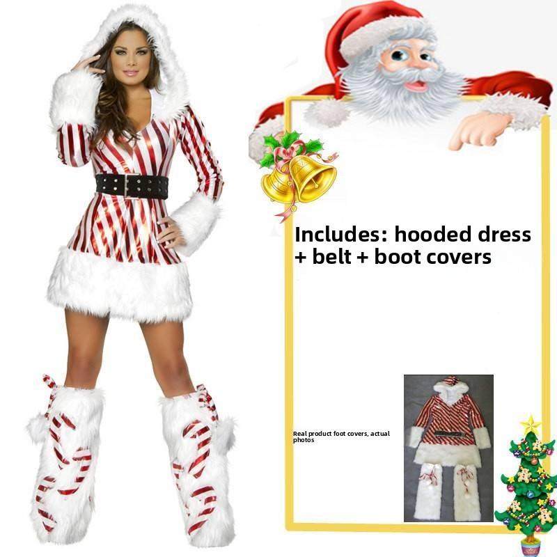 Women Dresses Christms Adult Miss Candy Cane Costume Holiday Cosplay Parties