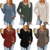 Women's V Neck Ribbed Knit Long Sleeve Tunic Top Pleated Front Curved Hem Casual Fall Blouse