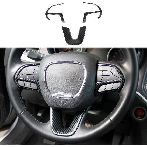 Crosselec Carbon Fiber Steering Wheel Cover Trim Bezels Accessories for Dodge Charger Challenger 2015+ (red Carbon Fiber) black carbon fiber