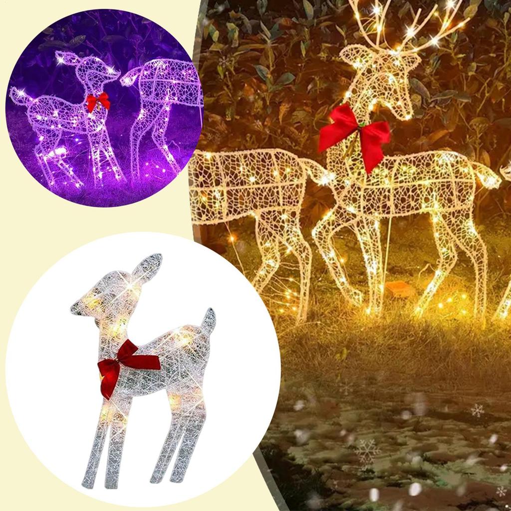 2D Outdoor Christmas Reindeer With Lights Iron Festive Display Decor With Bow Christmas Deer Decor For Family Friends Home Patio