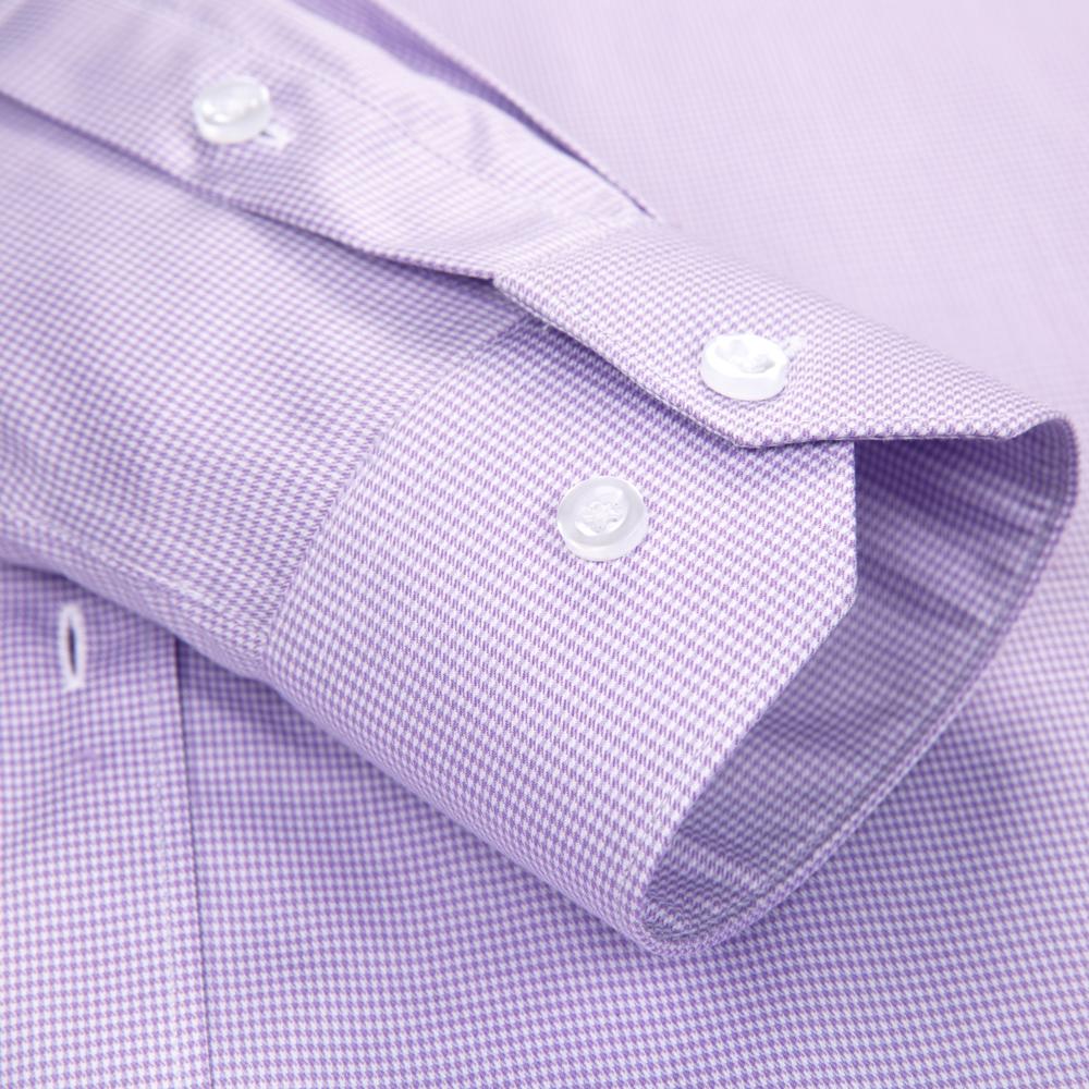 Men's Houndstooth Pattern Spread Collar Non-Iron Formal Shirts 100% Cotton - Long Sleeve Premium Quality Business Office Wear