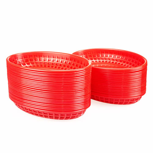 

Kingrol 50-Pack Oval Fast Food Baskets, 8.9 x 5.6 x 1.5 Inch, Plastic Storage Basket Containers for Home, Office, School, and Picnics