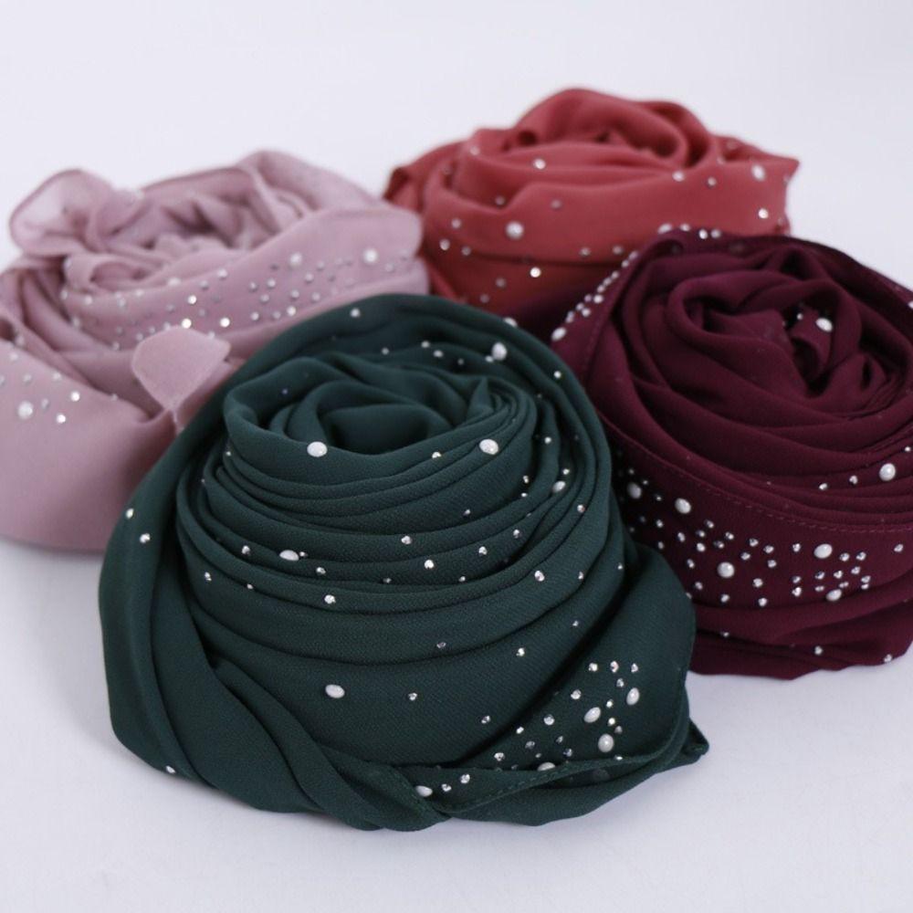 Dustproof Islamic Turban Headband 180*70cm Head Wraps Fashion Beads Shawls  Party Decor