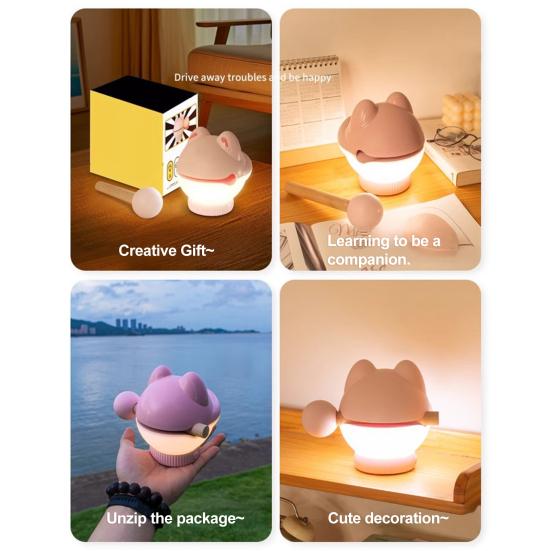 Wooden Fish Night Light Stress Relief Tap Lamp Cute Glow Bedside Lamp USB Charging Sleep Companion Interactive Toy