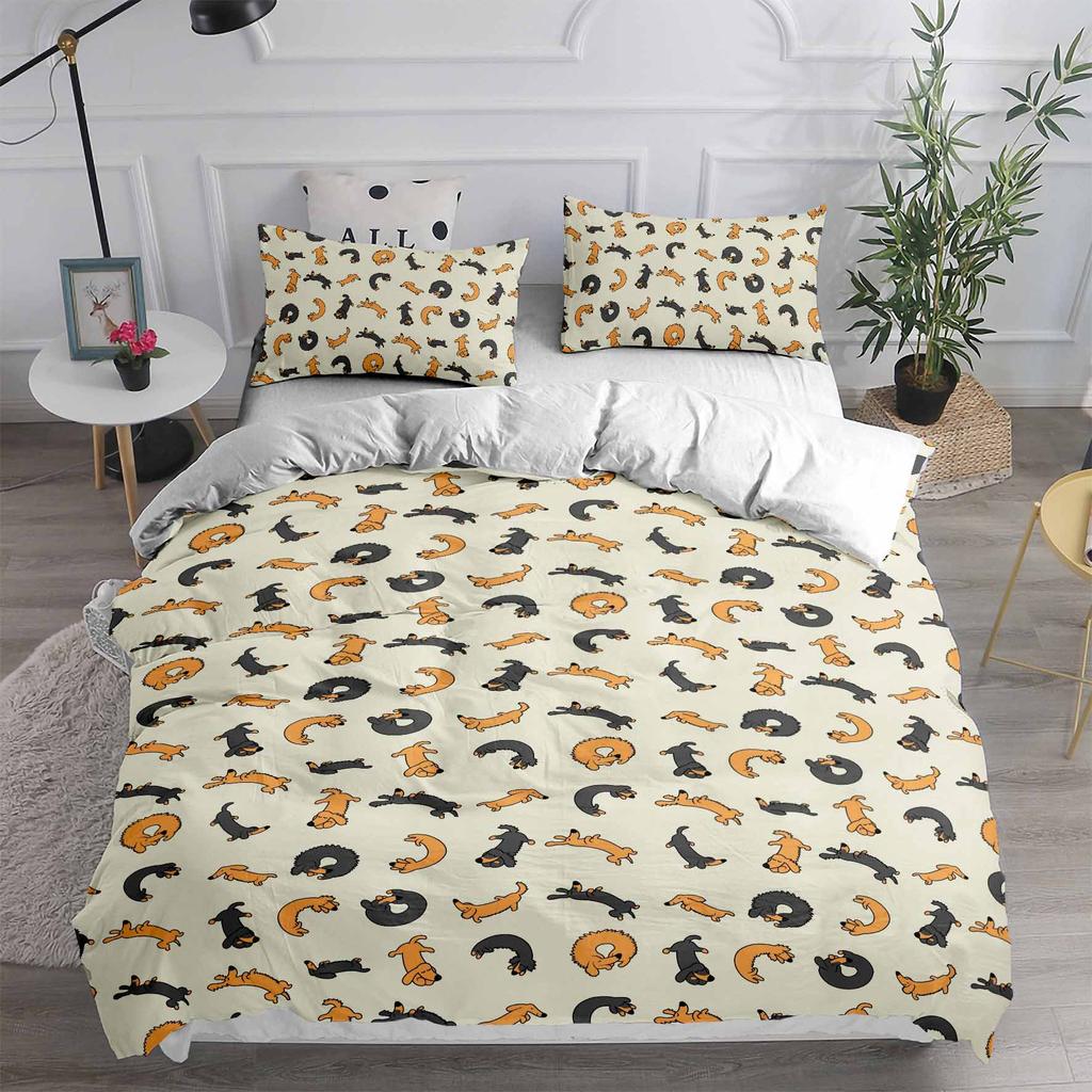 Cute Cartoon Dachshund King Queen Full Duvet Cover Pet Dog Bedding Set Lovely Animal Puppy Comforter Cover Polyester Quilt Cover