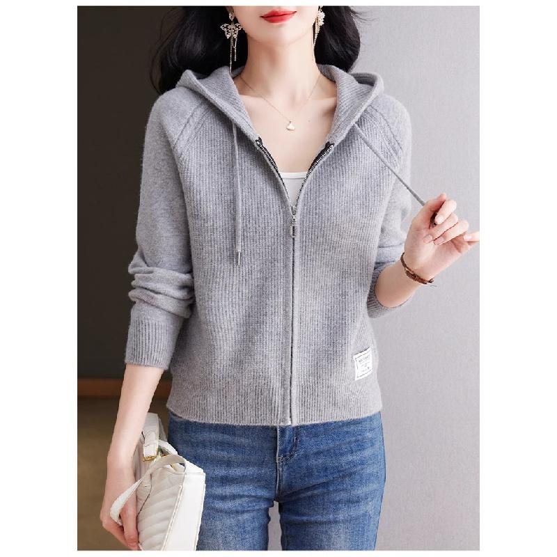 2026 New Knitted Women's Spring and Autumn Hooded Sweatshirt, Fashionable and Unique Sweater Cardigan, Mother's Coat