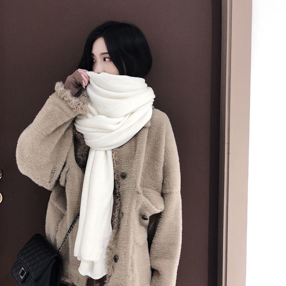 Student Wool Knitted Winter Thick Warm Scarf Korean Style Wraps Women Men Wraps Pure Color Scarf