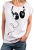 Music Shirt Headphones Print Plus Size Oversize White Pink Light Grey