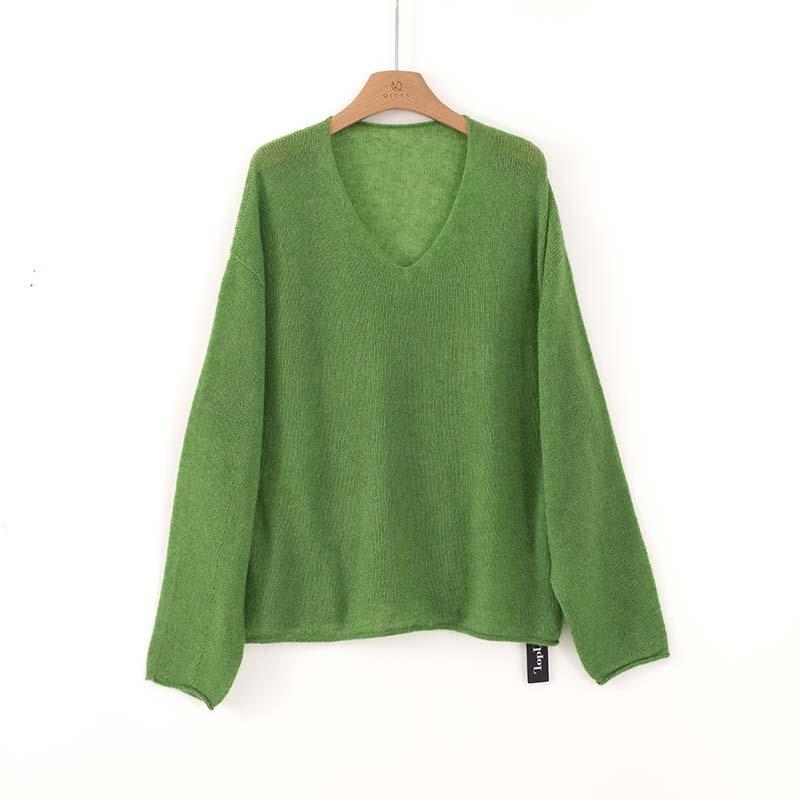 

Soft ufu mohair wool blended collar loose knitted jumper women s lazy wind inner with bottoming sweater L трава зеленый