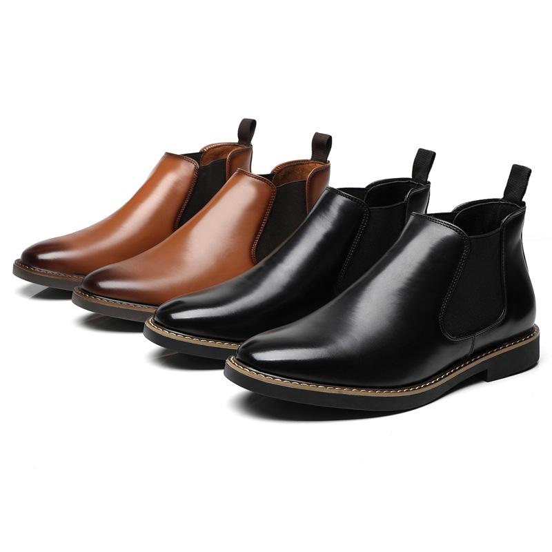 Autumn British Chelsea Boots Men's Retro Leather Short Boots Business Formal Pointed Office Oxford Shoes