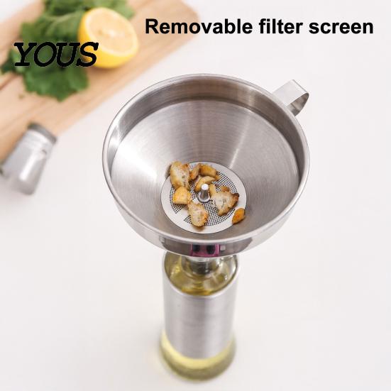 Oil Pouring Funnel Stainless Steel with Handle, Wide Mouth Handled Funnel, for Storage Smooth And Anti-Splash Kitchen Use Bottles