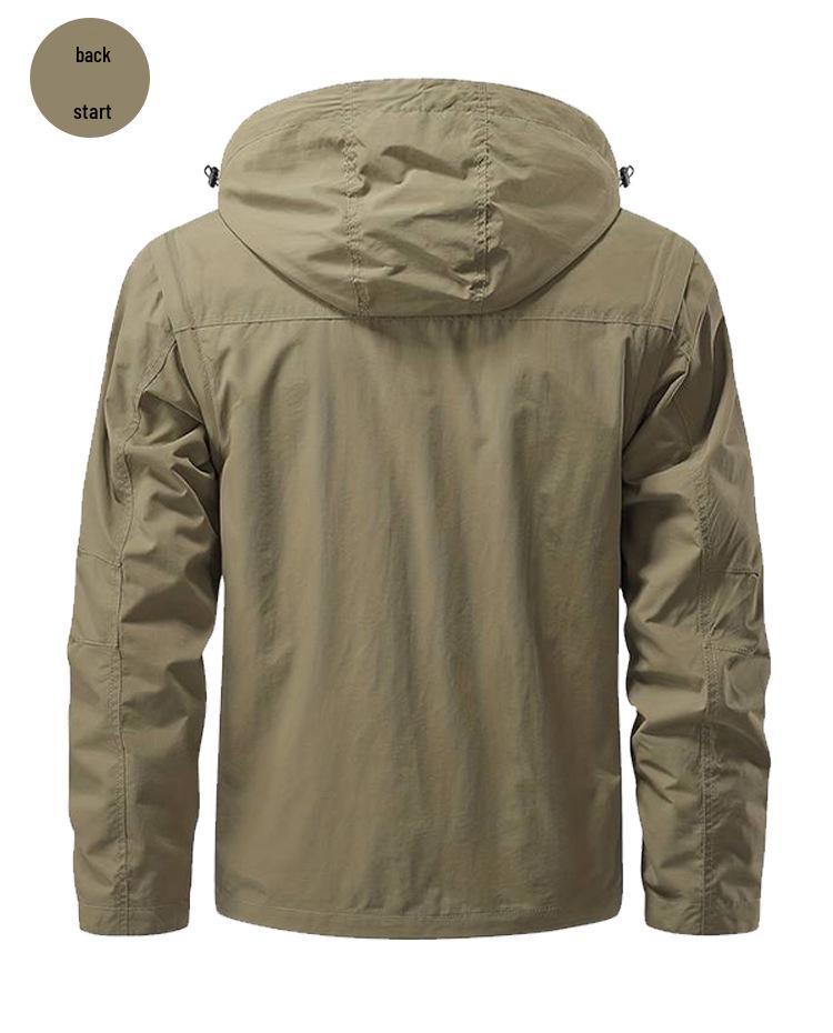 Herren Winddichter Parka mit abnehmbaren Ärmeln: Frühlings-/Herbst-Jacke mit mehreren Taschen, lockerer Schnitt, Übergröße, Freizeit-Arbeitskleidung