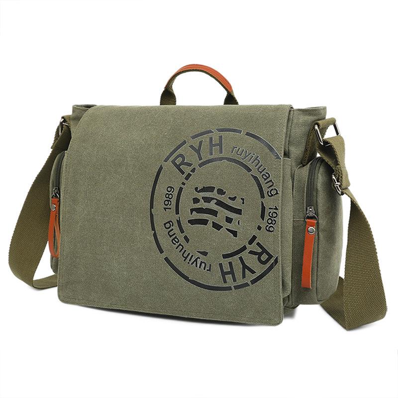 Men's Multi-Compartment Canvas Shoulder Bag - Fashionable Handbag, Crossbody, Briefcase, and Laptop Tote for Business and Casual Use.