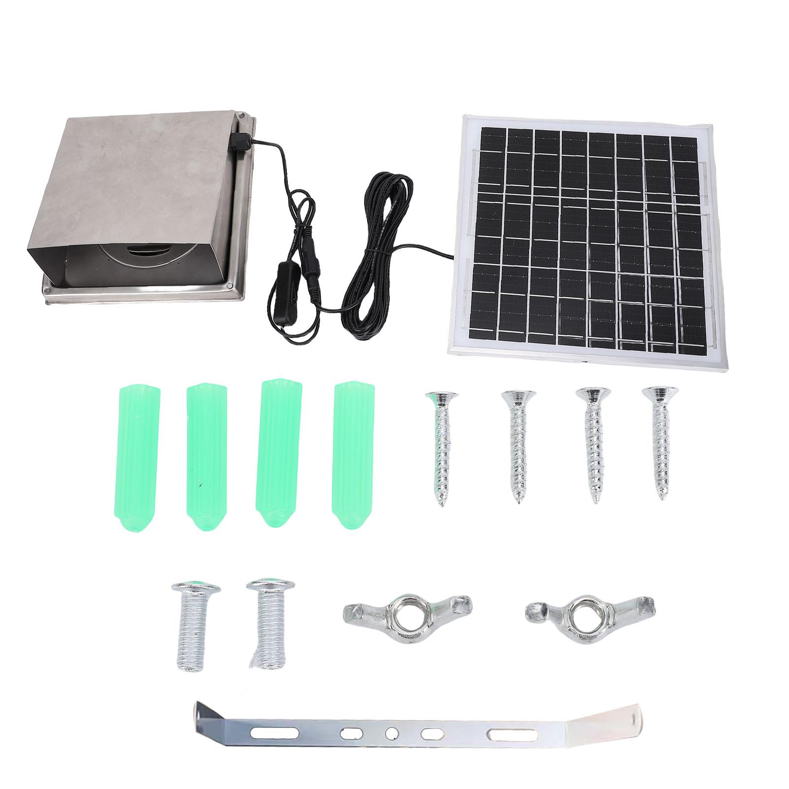 

Вытяжной вентилятор на солнечной батарее Алюминиевый сплав Нержавеющая сталь IP67 Водонепроницаемый Высокоэффективный Комплект вентилятора на солнечной панели для Курятника чёрный