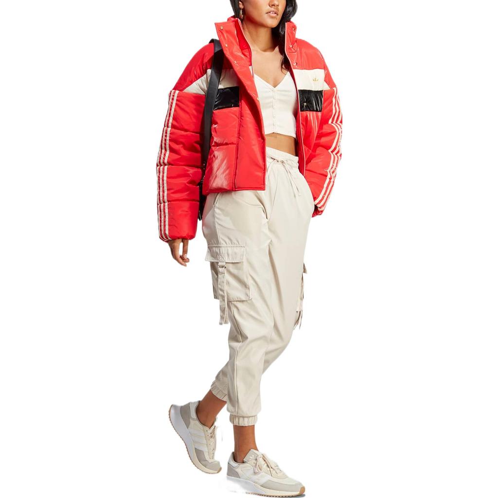 Adidas Originals Patchwork Stripe Pattern With Concealed Zipper Thick Cotton Hoodie Women Tops Red IA3918