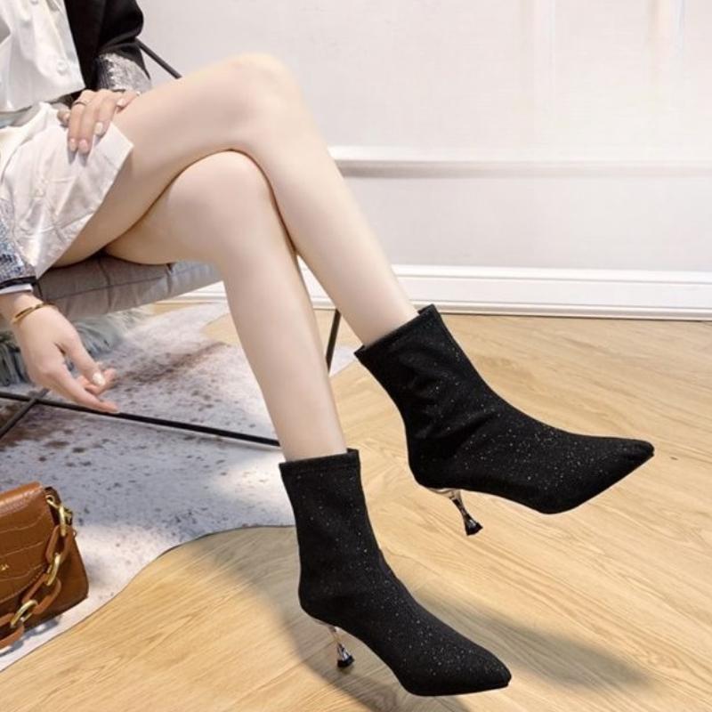Fashion Ankle Boots for Women Stripper Pole Rhinestone Stiletto Heel Booties Y2k On Promotion Trend 2025 High Quality Woman Short Shoes