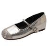 With skirt Mary Jane shoes single shoes women's spring and summer new flat beanie shoes silver small leather shoes