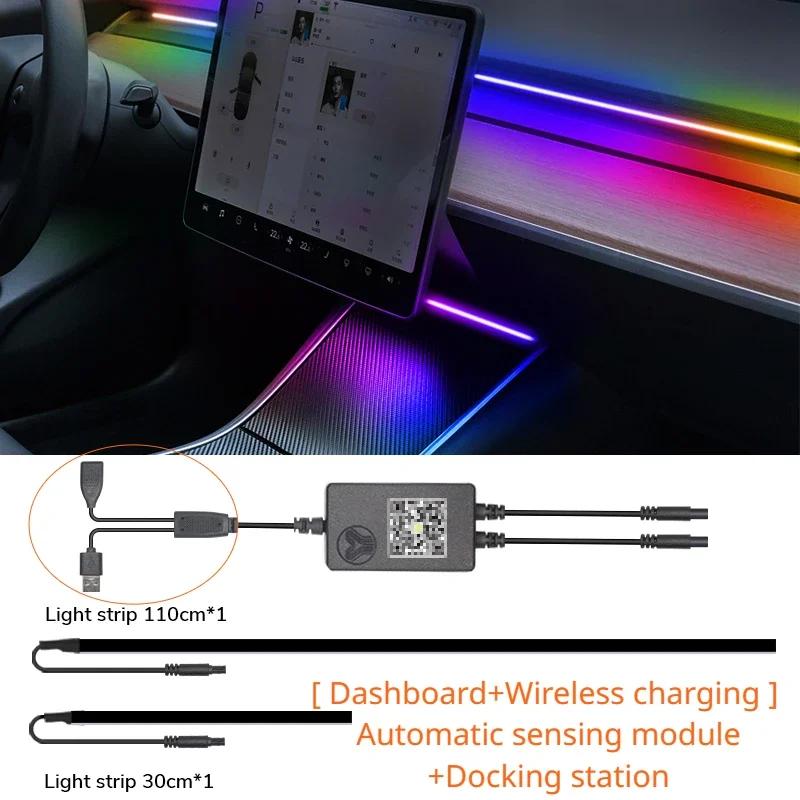 For Tesla Model 3 Y Accessories APP Control Streaming Ambient Light Center Console Dashboard Neon Ambient Strip Lamp Decoration