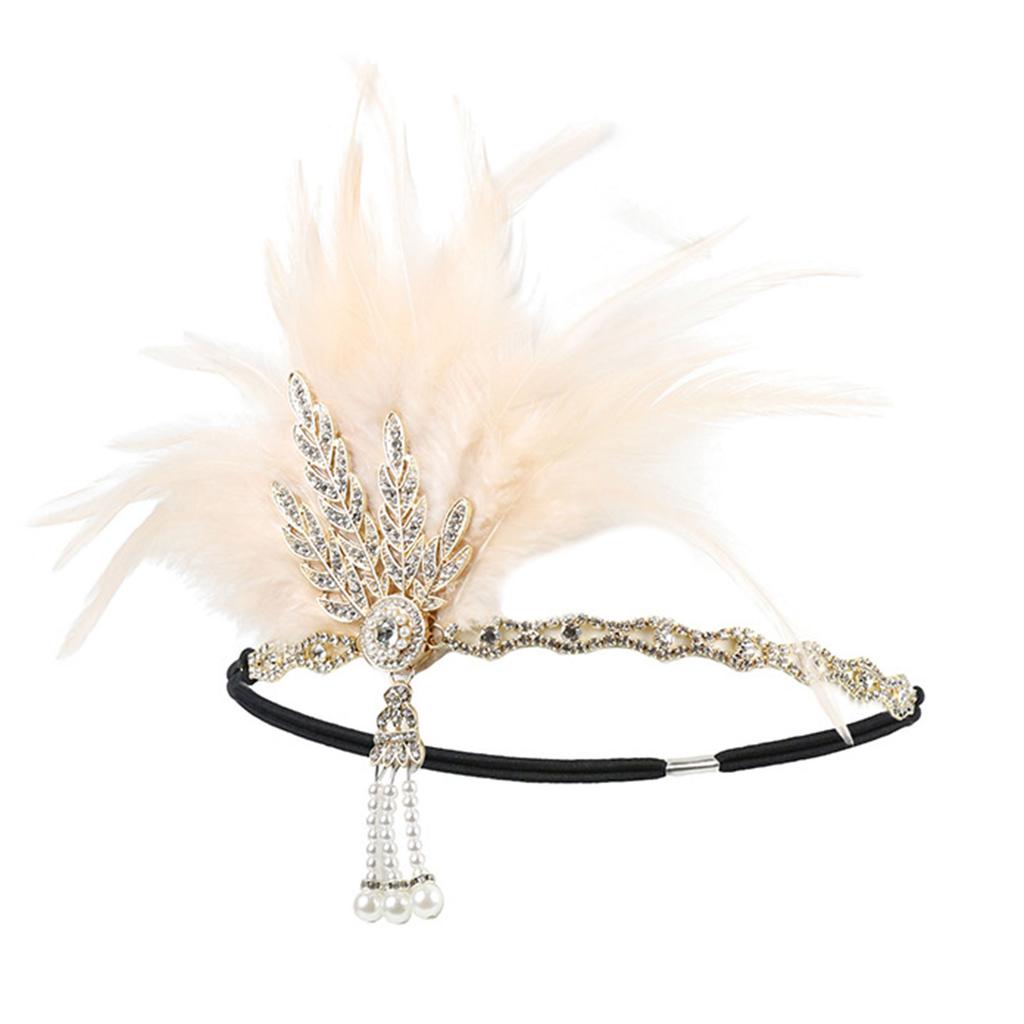 1920s Elegant Rhinestone Leaf Feathered Hairband For Wedding Party and Formal Event Comfortable Elastic Band Headwear