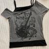 TrendHub Y2k Slim Fit Print Tops Women Off Shoulder Short Sleeve Tee Shirt Neploe American Vintage Fake Two Piece Halter Lace Up T-shirts