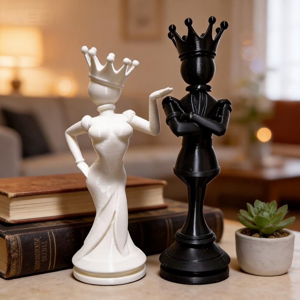 2pcs 3D Printed Desktop Ornaments Sculpture Queen King Statue Funny Persons Figurine  Office